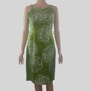 Anne Klein Women's Size 2 Green 100% Silk Sleeveless Floral Dress Party Summer